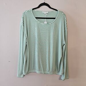 Green and White Striped Long Sleeve